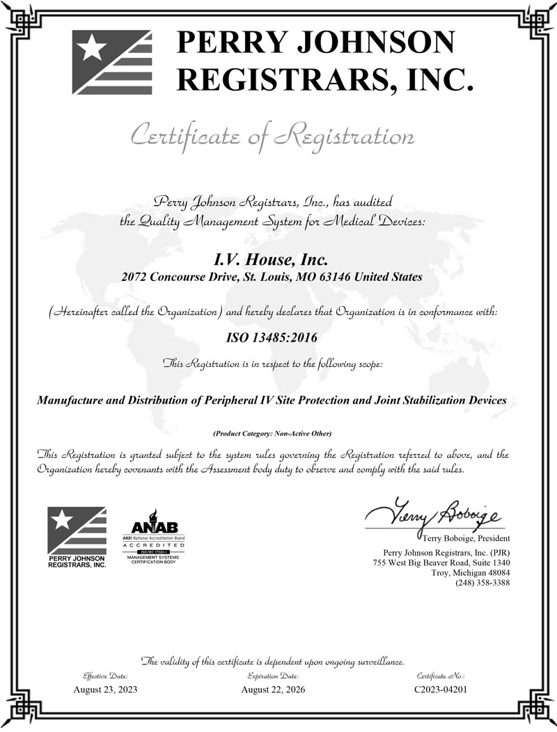 I.V. House ISO 14485 Certificate